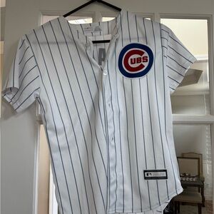 Young 10-12 White and Blue Pinstripe Cubs Jersey